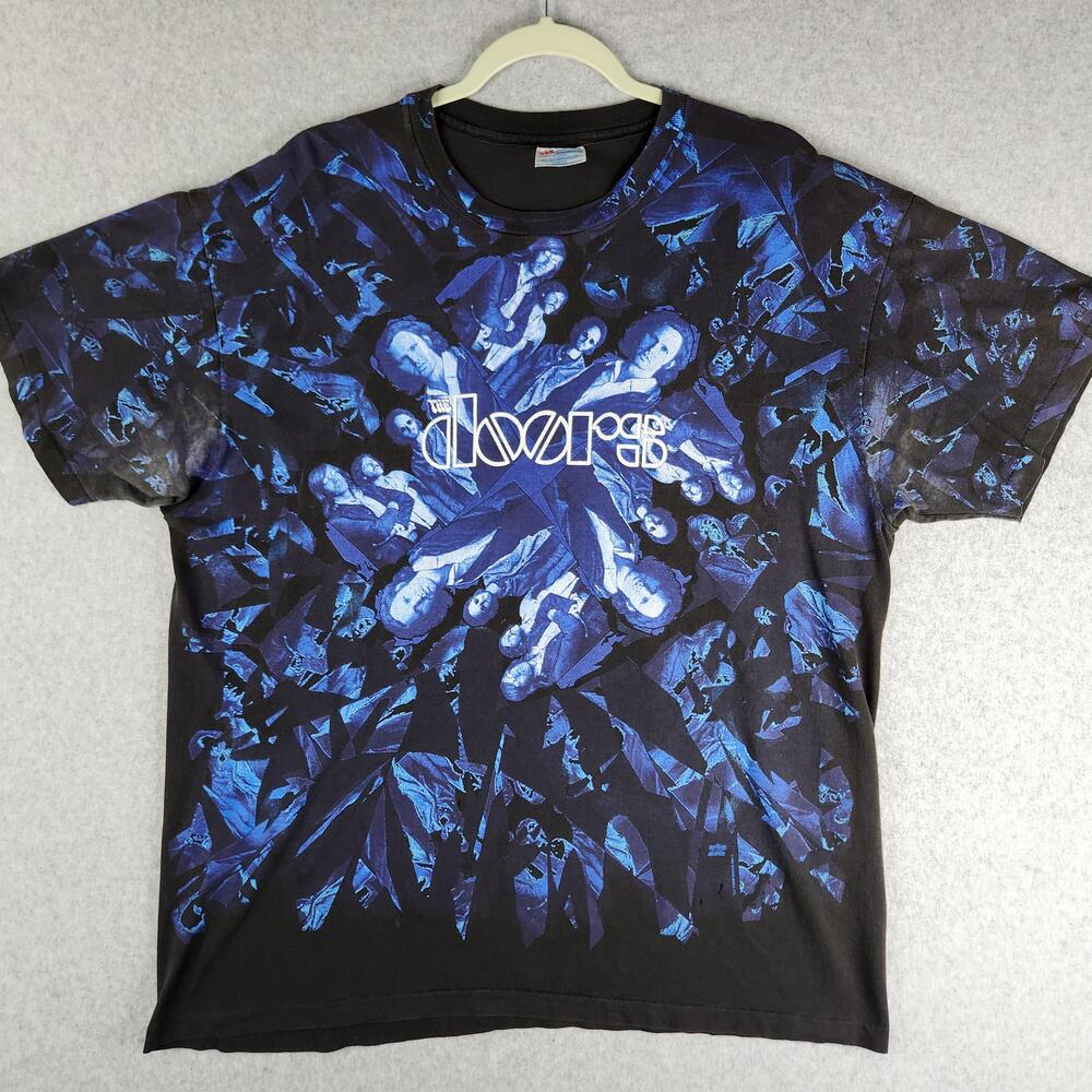 Vintage The Doors Shirt Mens XL Black All Over Graphic Hanes 90s Band Tee